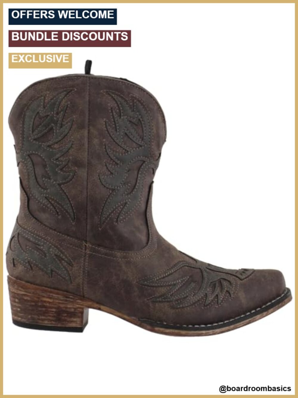 Faux Leather Snip Toe Ankle Booties Pull On Cushioned Casual Western Boots
